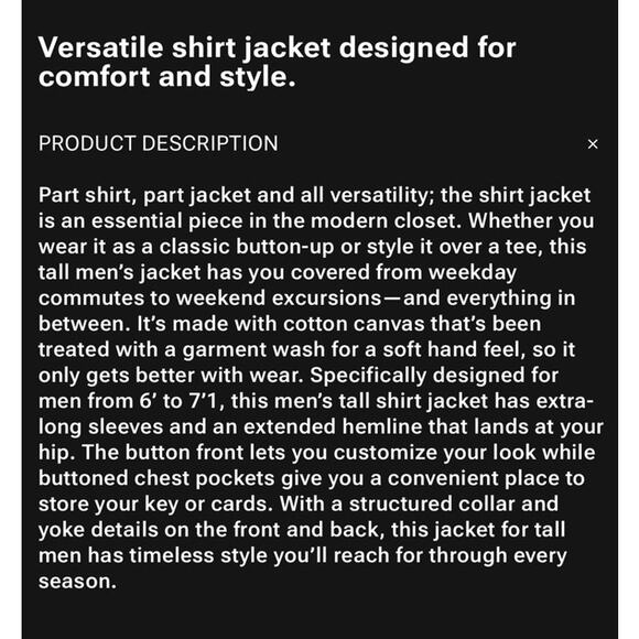 American Tall Canvas Jacket Mens Chore Coat Streetwear Workwear Large LJ&S - Picture 11 of 11